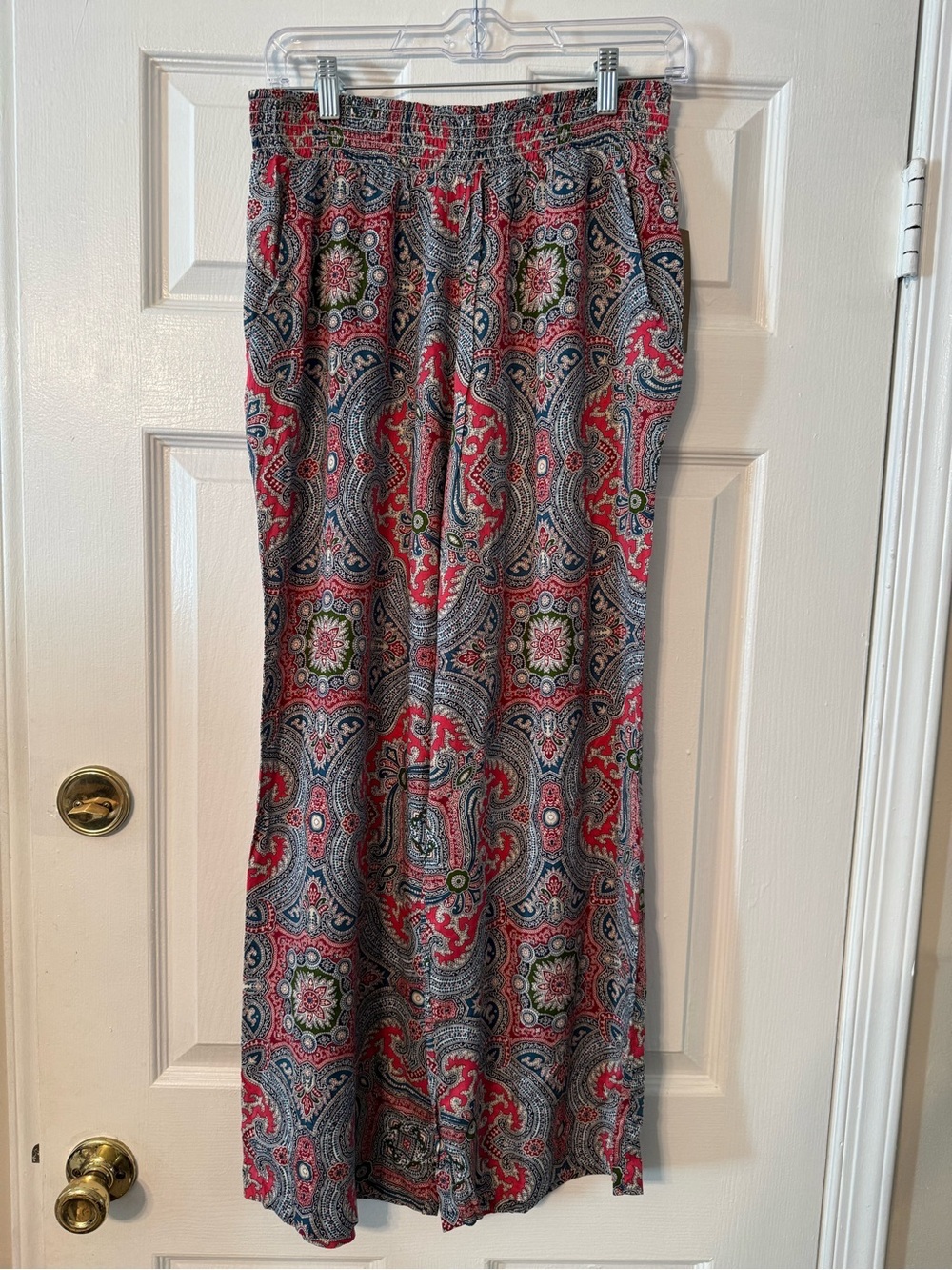 Matty M Medium Paisley Wide Leg Palazzo Pants Boho Rayon Pull On Pockets